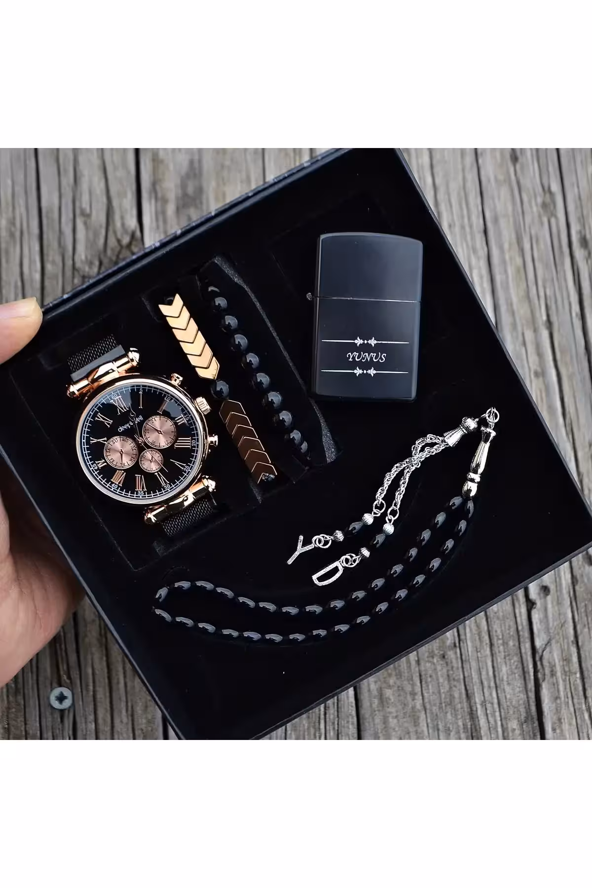 ست ساعت مچی مردانه، فندک، تسبیح و دستبند Bay235 - 5424