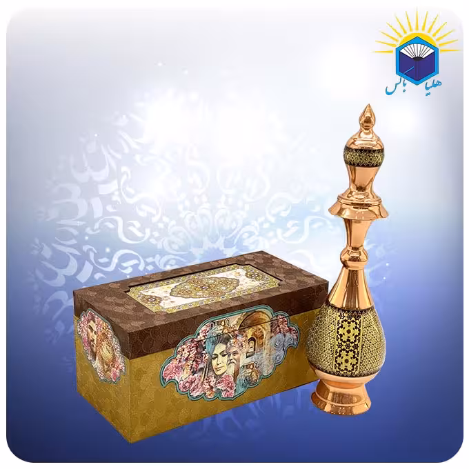 تنگ صراحی مس و خاتم کاری شالدار  25سانت با جعبه ام دی اف گالینگور