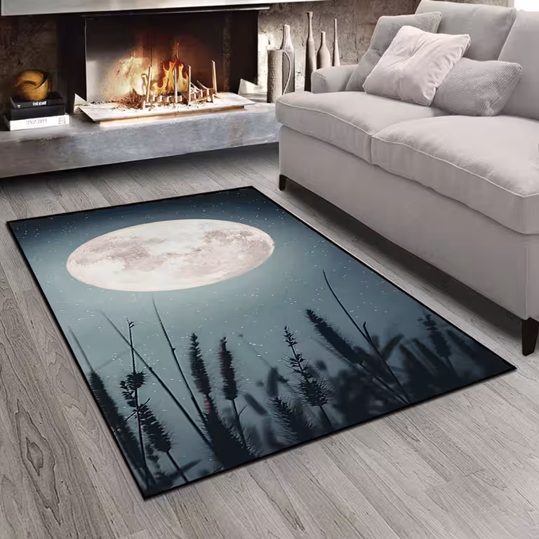 فرش چاپی طرح ماه و آسمان شب و گندم زار pk-3226