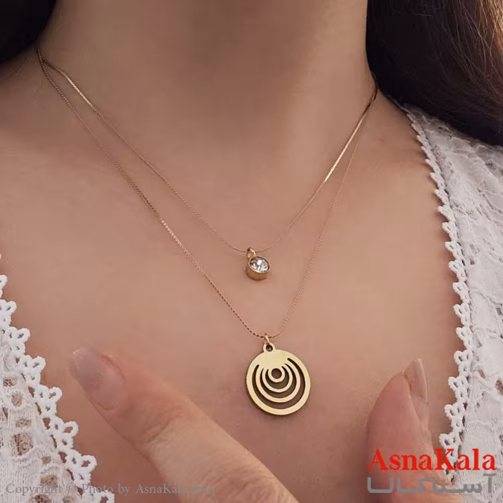 گردنبند پینترستی دخترانه استیل 316 مدل دولاین دایره کد GNB16839W