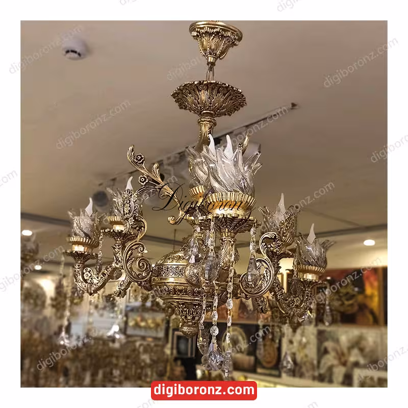 لوستر 6 شعله ویکتوریا یاسی بزرگ طلایی