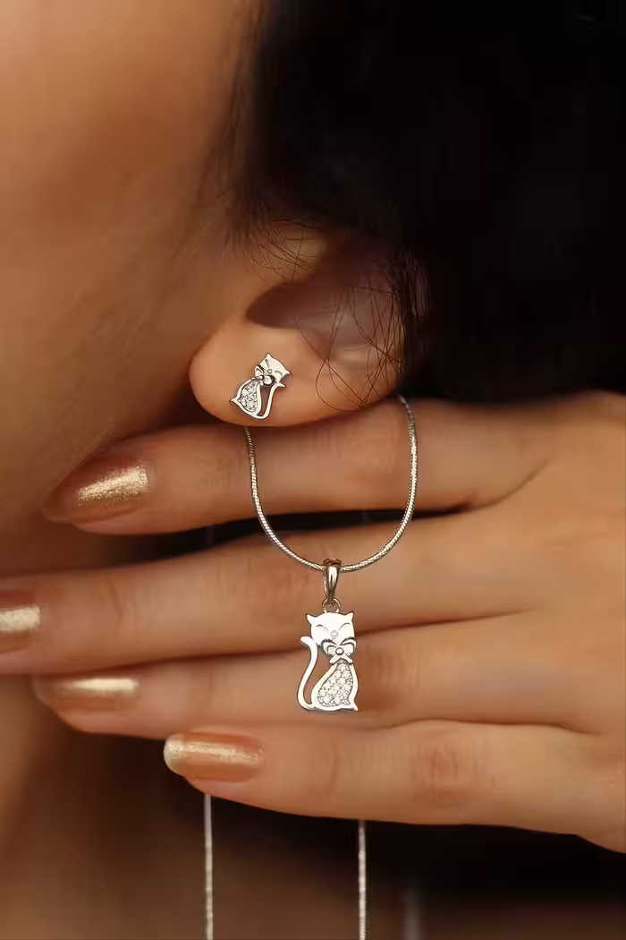 نیمست گربه ایتالیایی جواهری نقره کد 00577