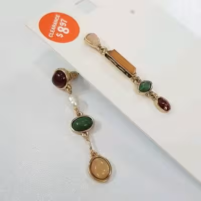 گوشواره طلایی آویز مروارید آب شیرین و سنگ ، کار فوق العاده زیبا و ترند
