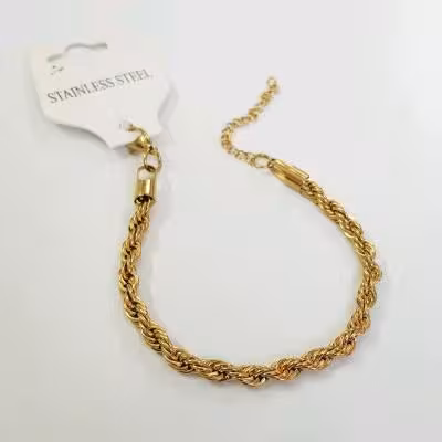 دستبند زنجیر طنابی استیل طلایی ، کار ترند بسیار زیبا و جذاب ، فری سایز