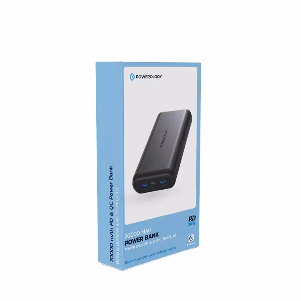 پاوربانک تایپ سی و یو اس بی 20000 میلی آمپر 20 وات پاورولوژی