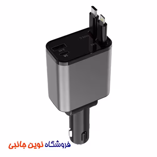 شارژر فندکی خودرو 50 وات گرین لاین مدل GNRCC50WBK ا Green Lion Retractable 50W Car Charger with Digital Display (تک/عمده)