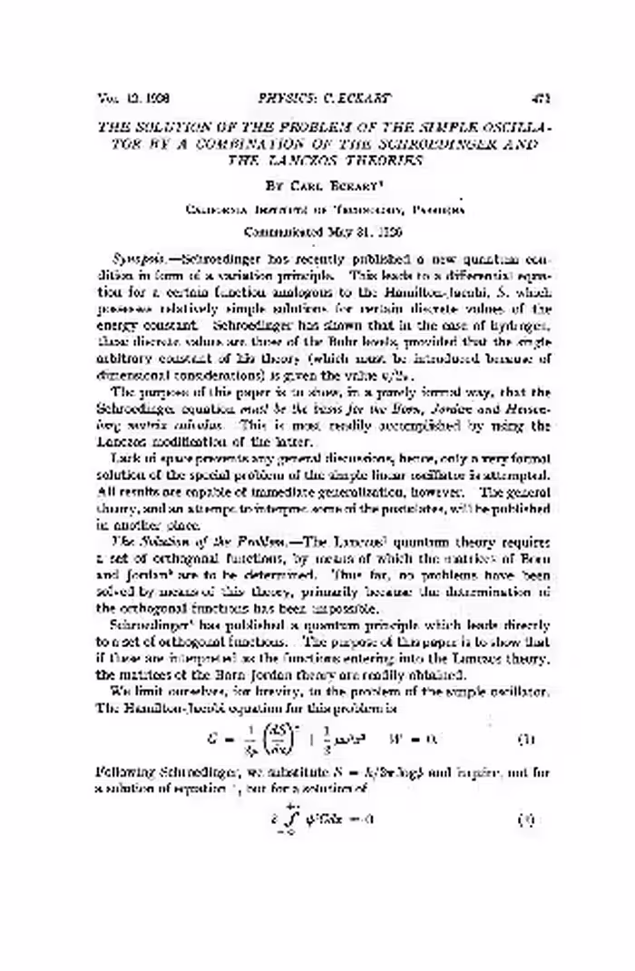 خرید و دانلود نسخه کامل کتاب The Solution of the Problem of the Simple Oscillator by a Combination of the Schroedinger and the Lanczos Theories