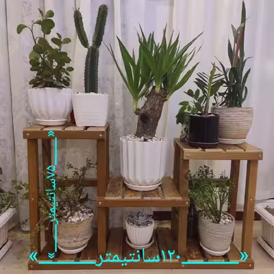 استند گلدان هنرچوب طرح سه پله