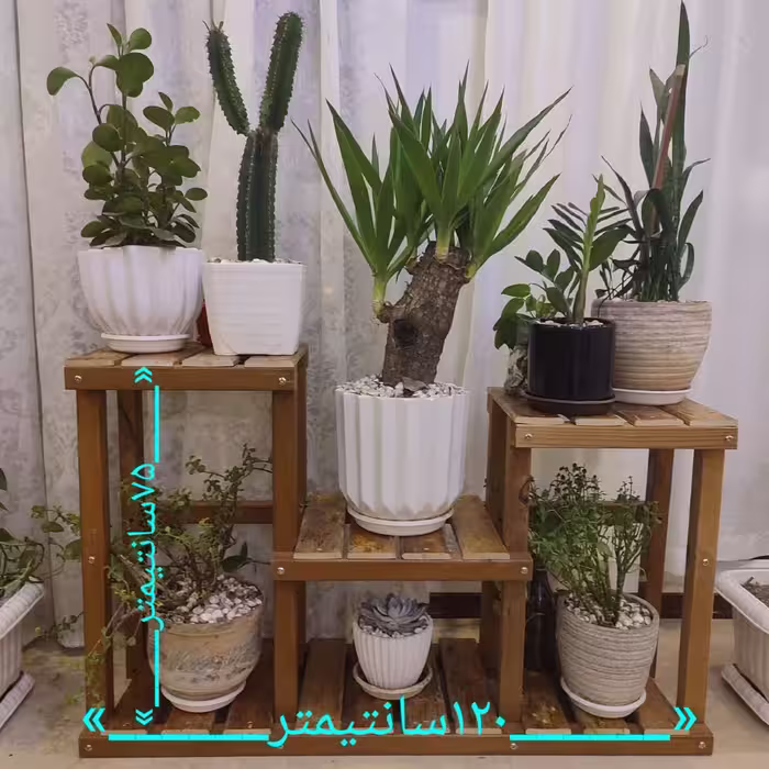 استند گلدان هنرچوب طرح سه پله