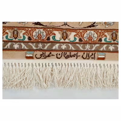 فرش دستبافت دو و نیم متری مدل چله و گل ابریشم اصفهان کد 442382