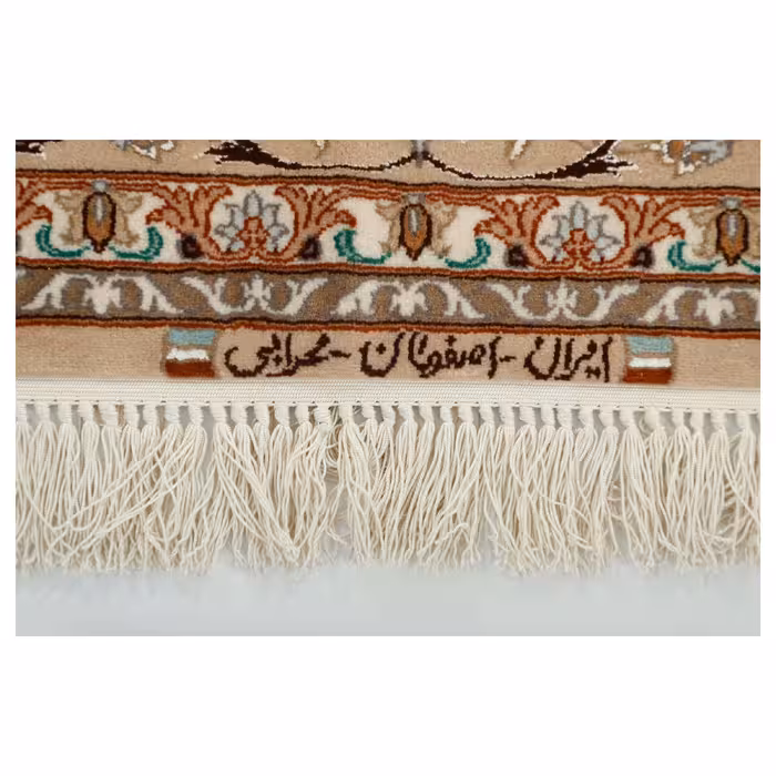 فرش دستبافت دو و نیم متری مدل چله و گل ابریشم اصفهان کد 442382