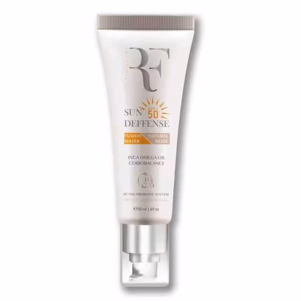 کرم ضد آفتاب رنگی فیوژن واتر پوست خشک آر اف بژ طبیعی SPF50