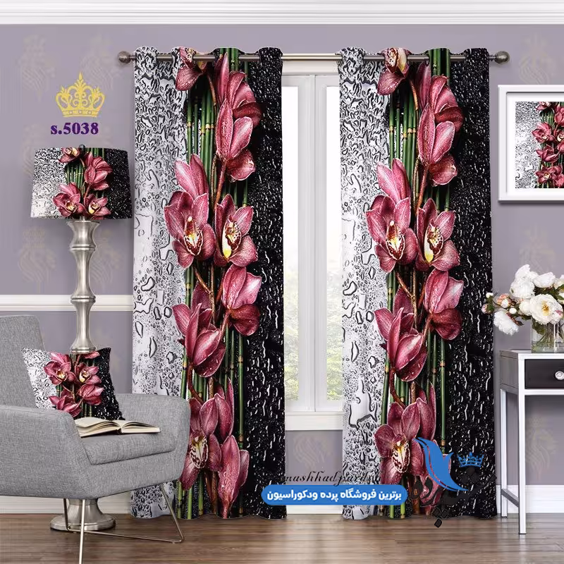 پرده پانچ گلدار طرح شاخه گل کد s-5038