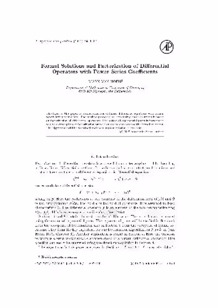 خرید و دانلود نسخه کامل کتاب Factorization of differential operators with power series coeffs. JSC 1997