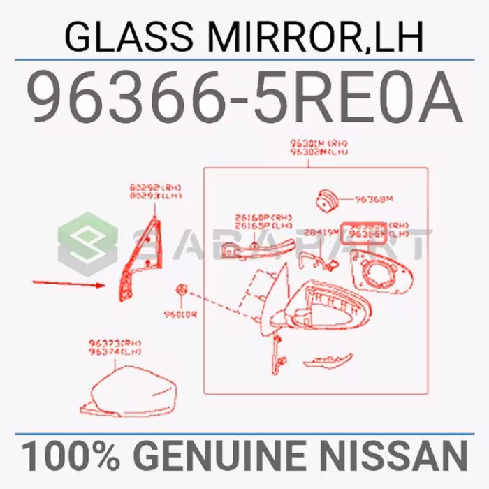 شیشه آینه نیسان کیکس – سمت چپ – محصول اصلی