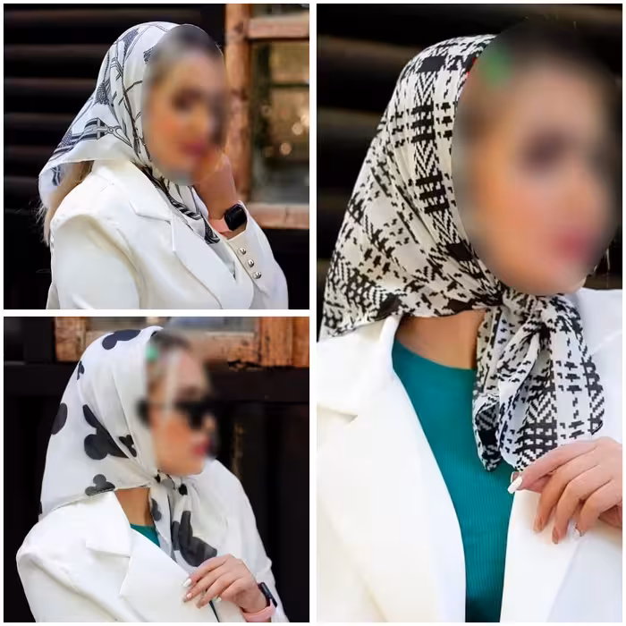 مینی اسکارف سفید مشکی نخی   در 3 طرح مختلف قواره 70 سانت