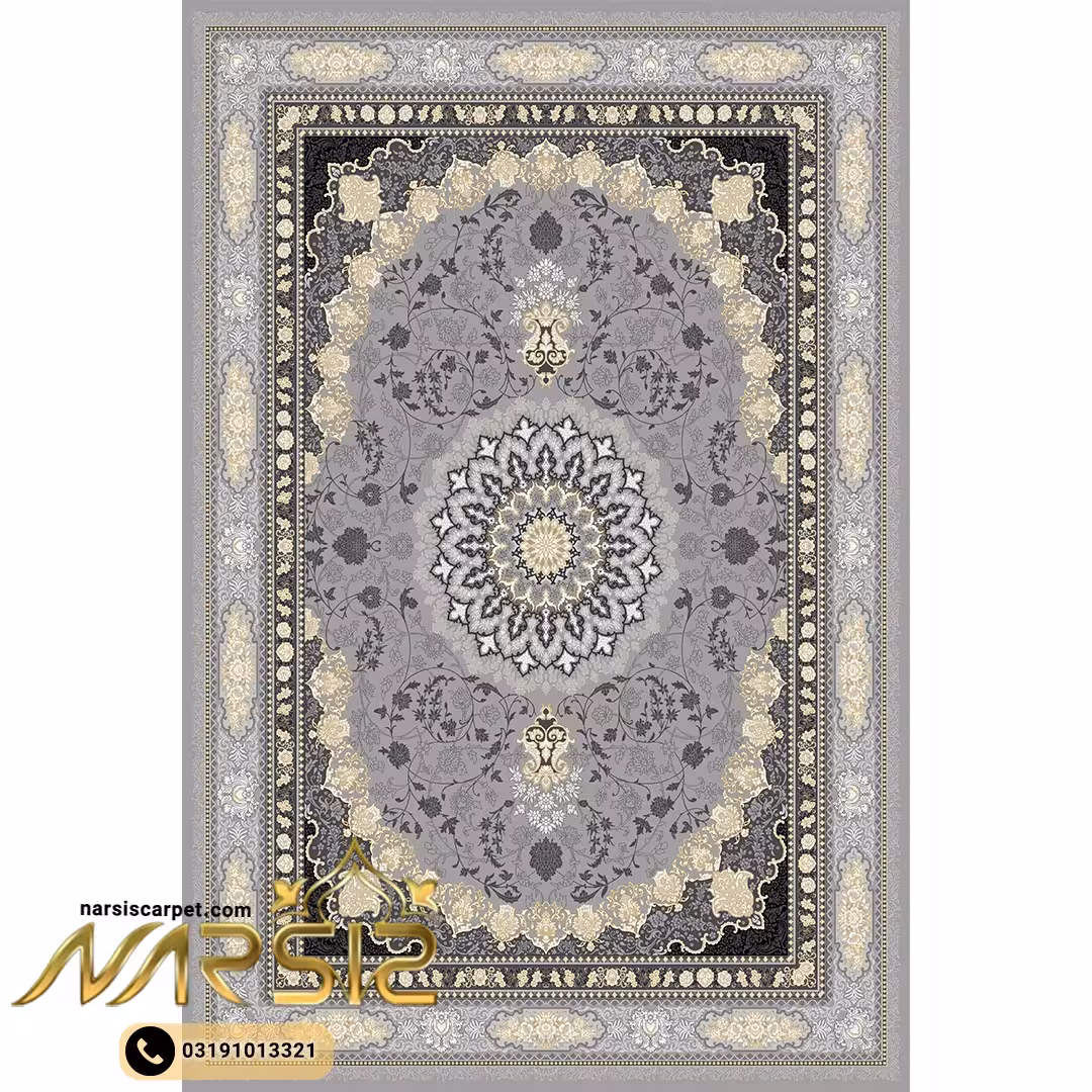 فرشینه فرش طرح ایوا رنگ طوسی کد 90102