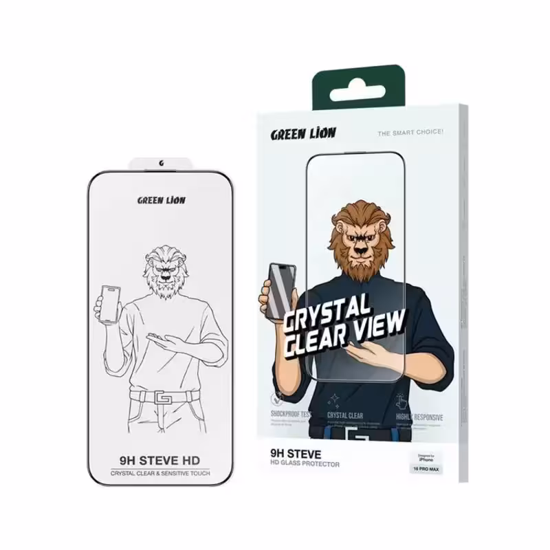 گلس گرین لاین برای iPhone 16 Pro مدل Green Lion 9H Steve Clear View