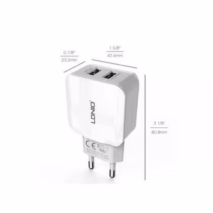 شارژر 2 پورت دیواری 2٫4 آمپر LDNIO A2202
