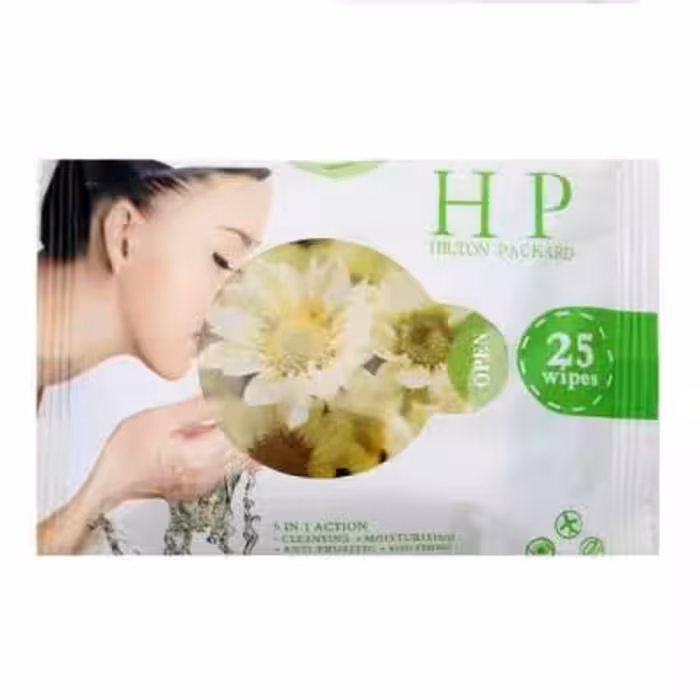 دستمال مرطوب آرایش پاک کن HILTON PACKARD مدل بابونه 25 عددی