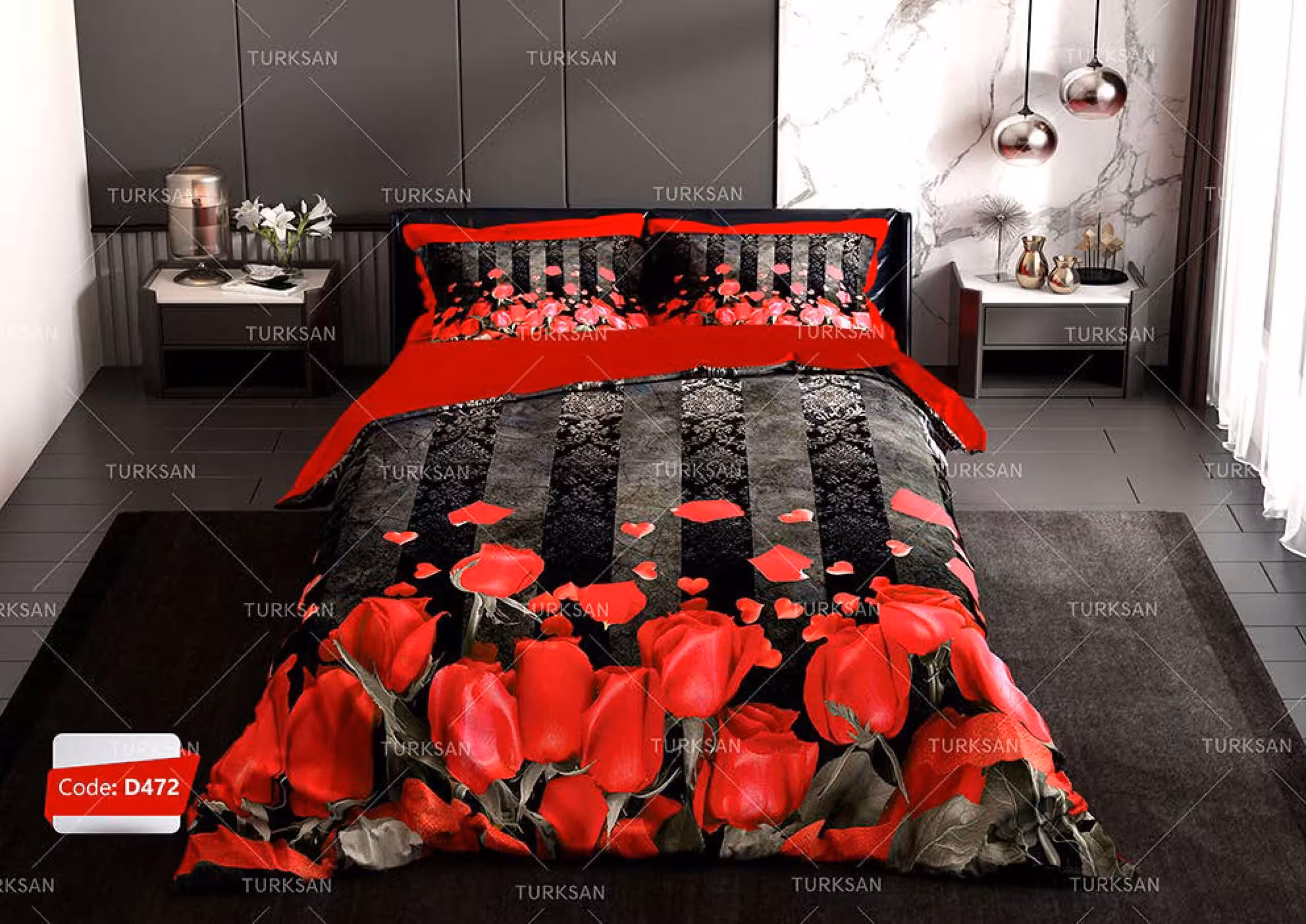 سرویس روتختی طرح رز قرمز دو نفره برند ترکسان کد d472