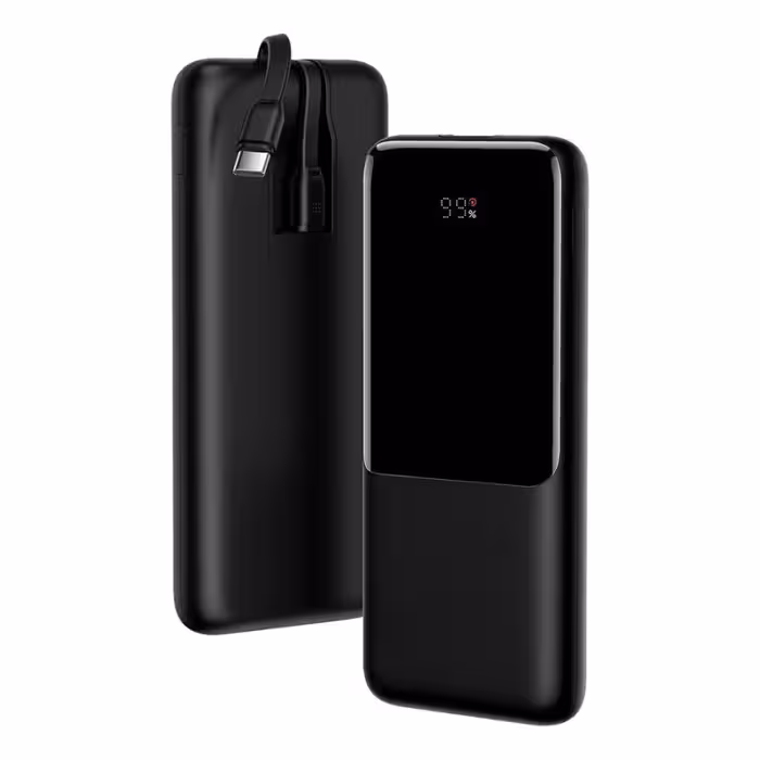 پاوربانک 10000 فست شارژ بیسوس Baseus Elf Digital Display PPJL010001 توان 22.5 وات با دو کابل متصل