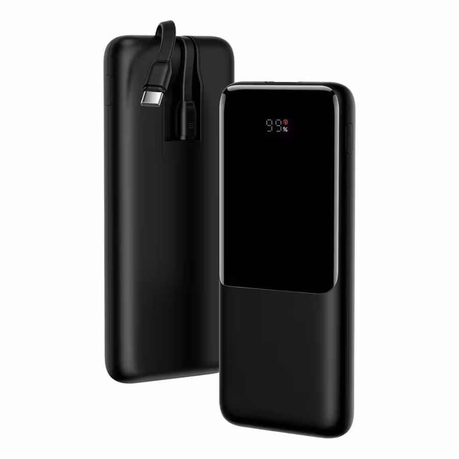 پاوربانک 10000 فست شارژ بیسوس Baseus Elf Digital Display PPJL010001 توان 22.5 وات با دو کابل متصل