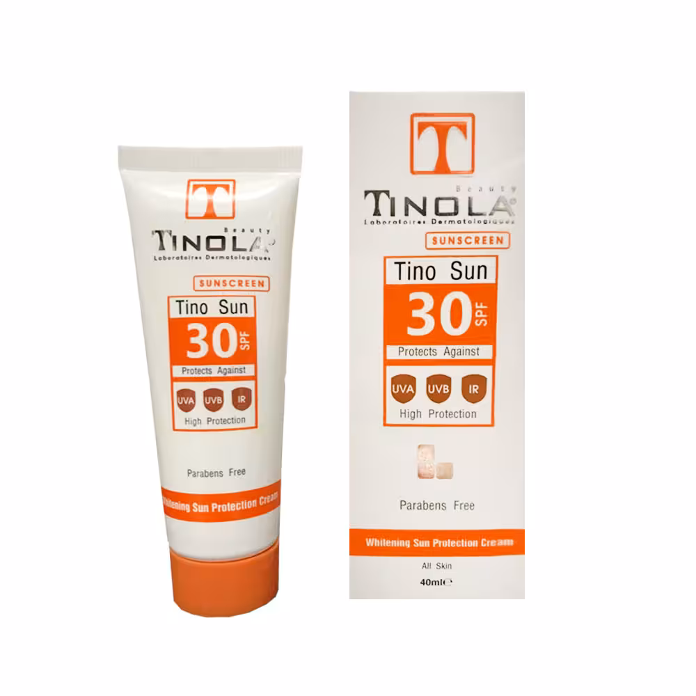 کرم ضد آفتاب SPF30 بدون رنگ تینولا مدل ضدلک و روشن کننده ‌مناسب انواع پوست حجم 40 میلی‌لیتر