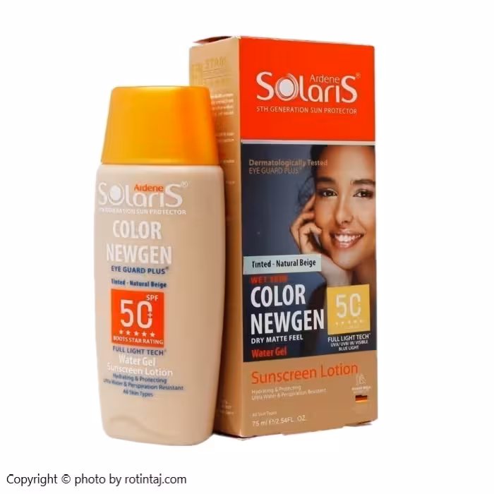 لوسیون آبی ضد آفتاب فاقد چربی بژ روشن SPF50 کالر نیوژن آردن سولاریس 75 میلی