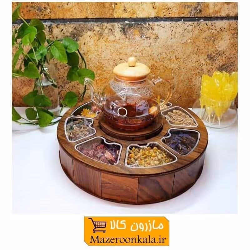 تی باکس و جای تنقلات چوبی جای وارمر دار گرد HOK-005