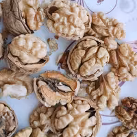 گردو مغز سفید و چرب از هر صدتا دو سه تا پوچ نود درصد سفید درهم درشت و متوسط