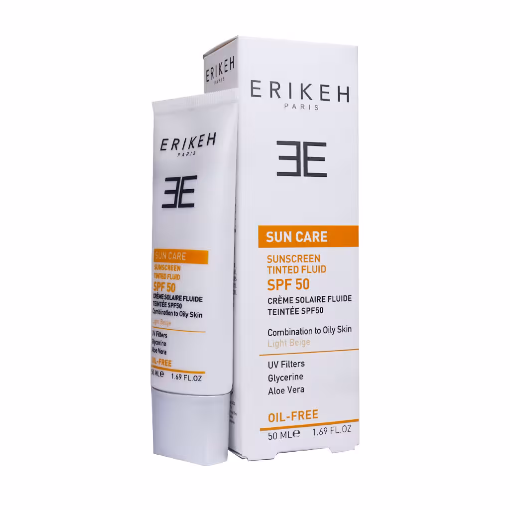 فلوئید ضد آفتاب SPF50 اریکه بژ روشن مناسب پوست چرب و مختلط 50 میلی لیتر