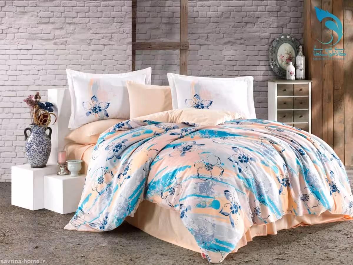 سرویس لحاف روتختی لومانا طرح بریشا آبی یک نفره 4 تکه