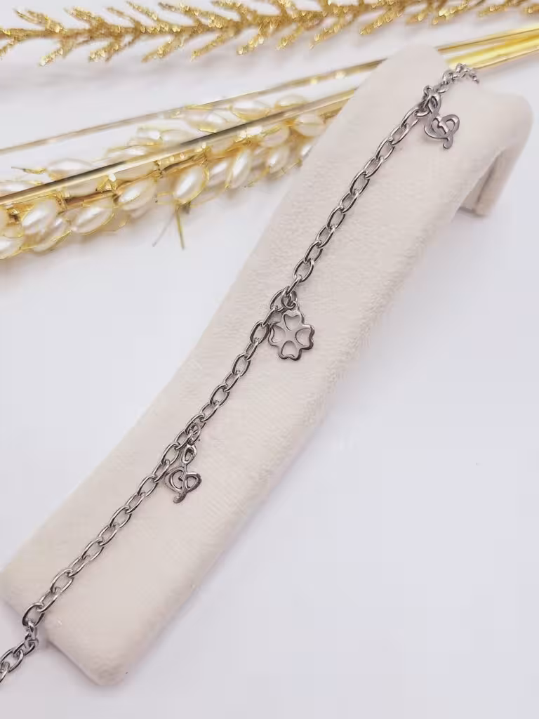 دستبند زنجیری طرح گل قلبی و موزیک استیل