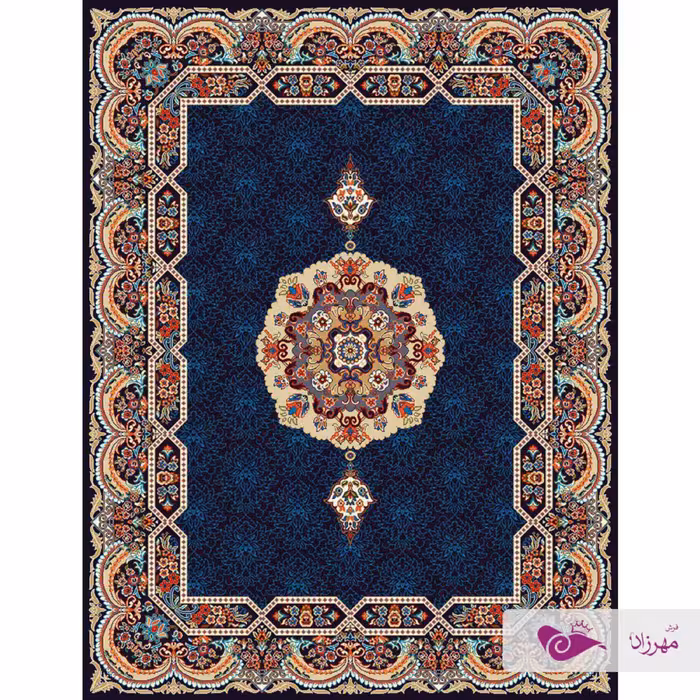 گلیم ماشینی 12 متری طرح هالیدی سرمه ای