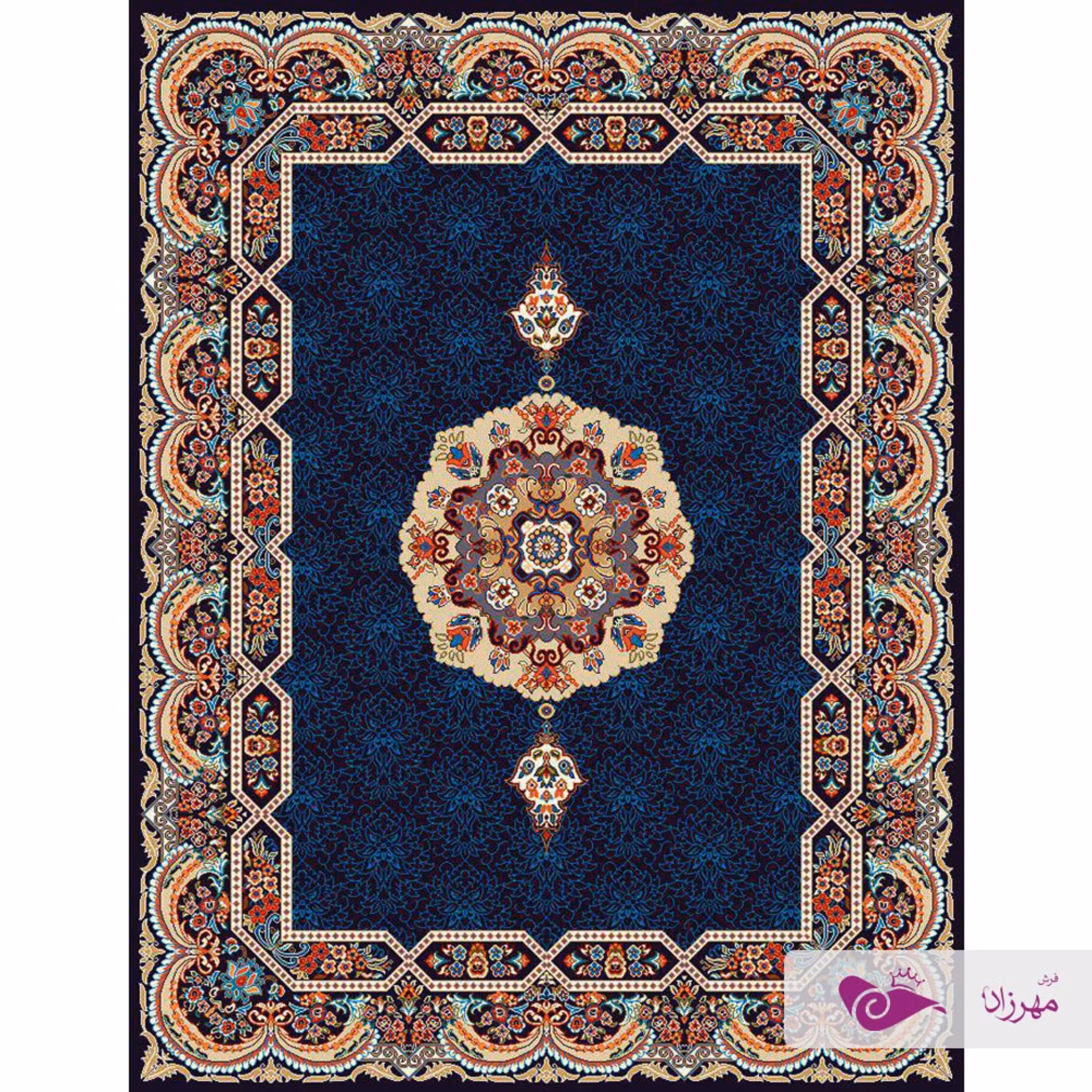 گلیم ماشینی 12 متری طرح هالیدی سرمه ای