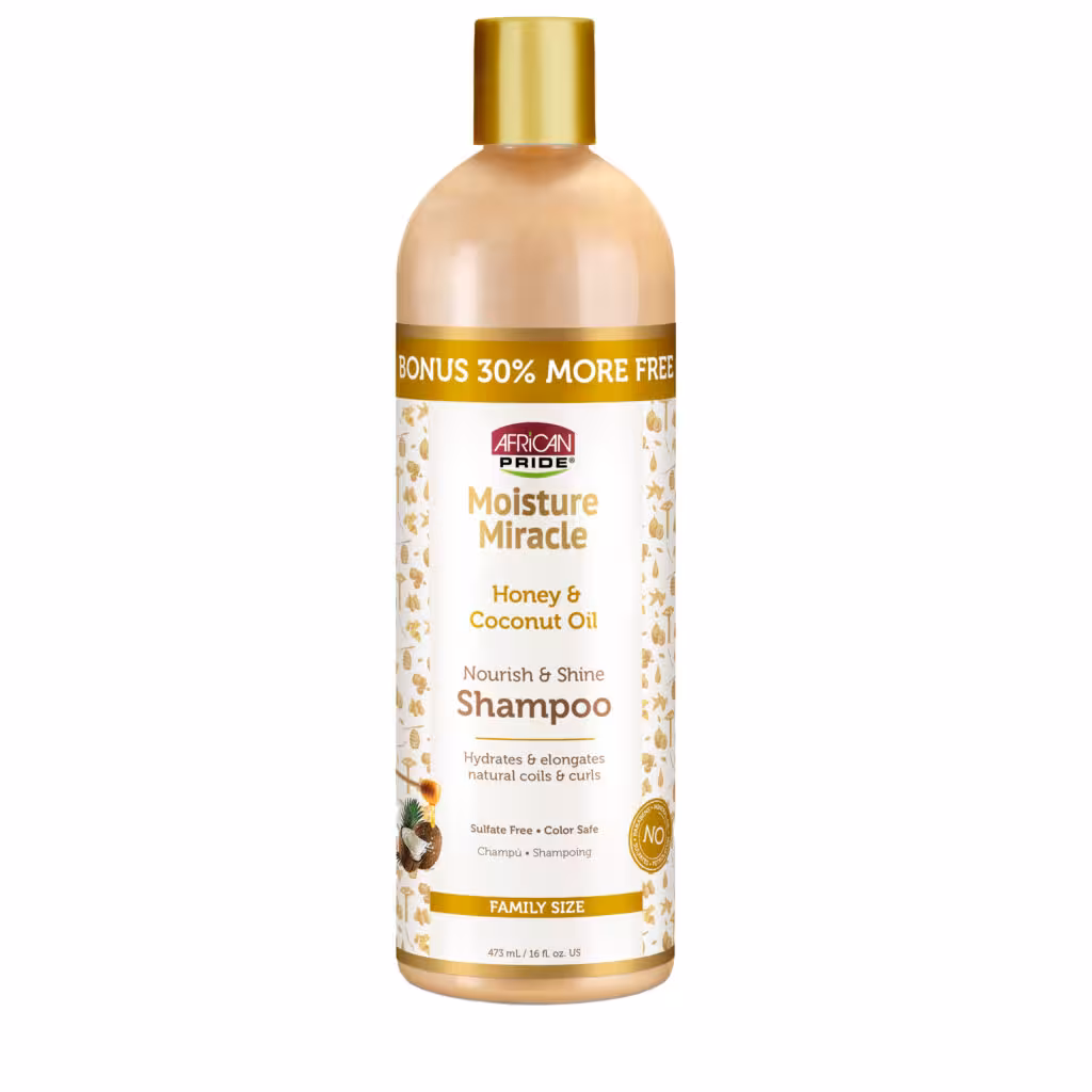 شامپو مو فر نارگیل و عسل افریکن پراید ( AFRICAN PRIDE – Moisture Miracle Honey & Coconut Shampoo )