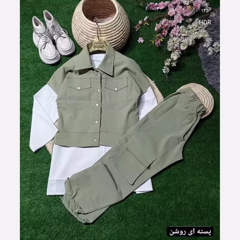 2تیکه کارگو جلیقه وشلوار سایز 36تا46 کتان ترک