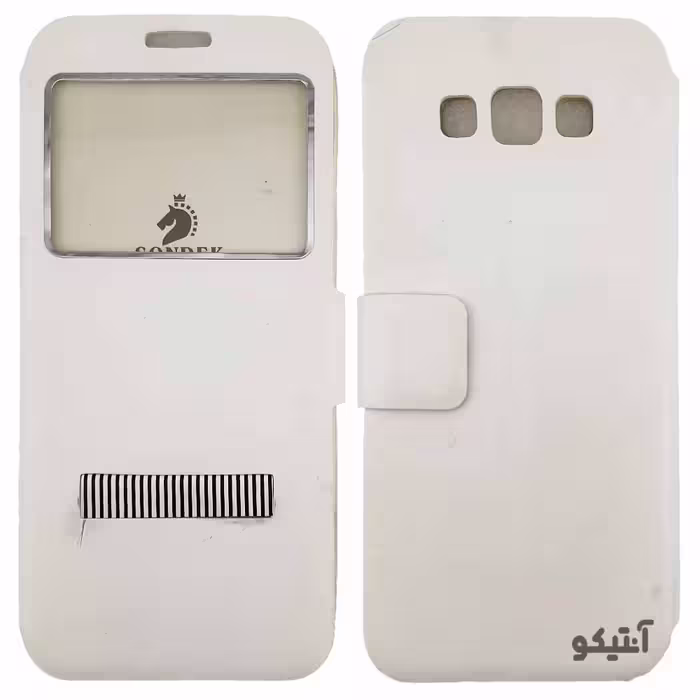 قاب Samsung E7 لوگو Sondek مدل کلاسوری طرح چرم / رنگ سفید – کد 41316