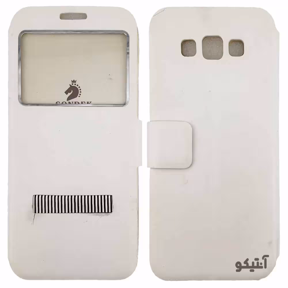 قاب Samsung E7 لوگو Sondek مدل کلاسوری طرح چرم / رنگ سفید – کد 41316