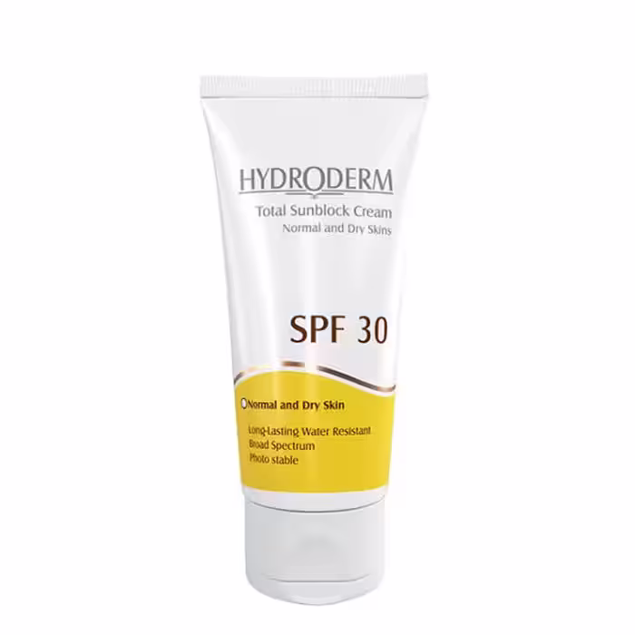 کرم ضد آفتاب SPF30 هیدرودرم مناسب پوست های معمولی و خشک Hydroderm Total sunblock SPF30 Cream For Normal And Dry Skins
