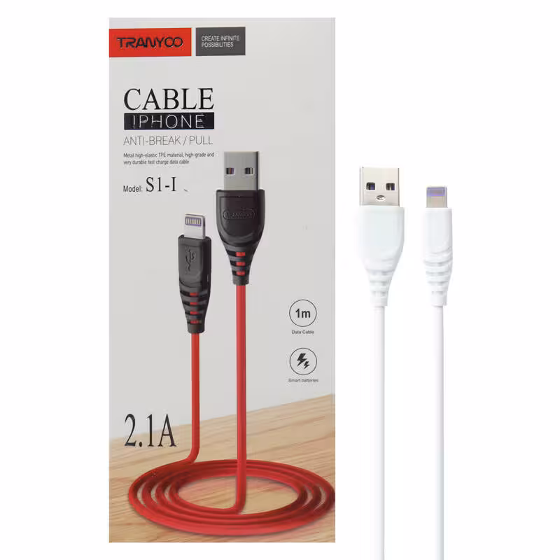 کابل USB به لایتنینگ ترانیو مدل S1 طول 1متر 2.1آمپر