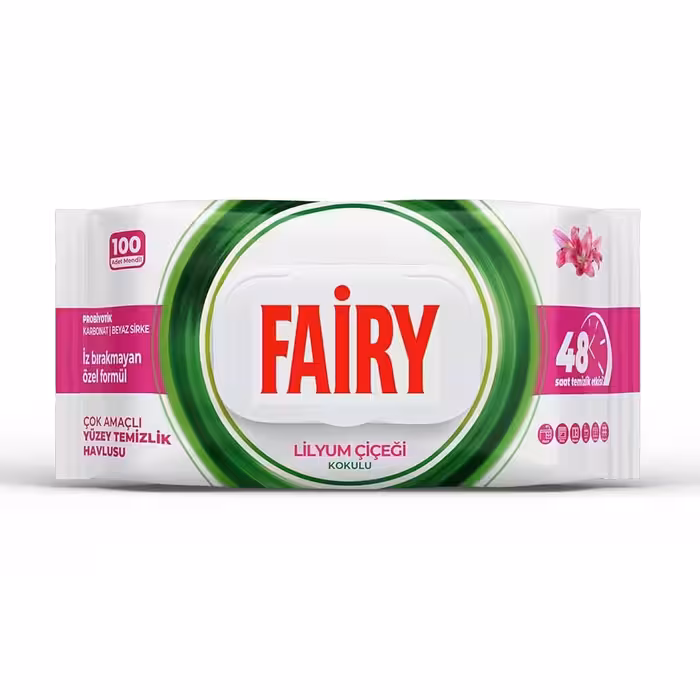 دستمال مرطوب پاک کننده سطوح چند منظوره فیری رایحه گل لیلیوم بسته 100 عددی