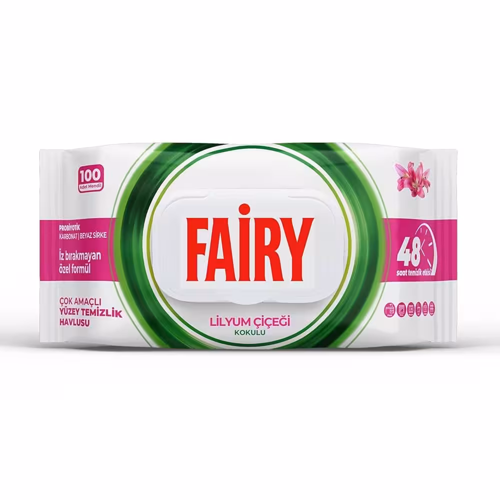 دستمال مرطوب پاک کننده سطوح چند منظوره فیری رایحه گل لیلیوم بسته 100 عددی