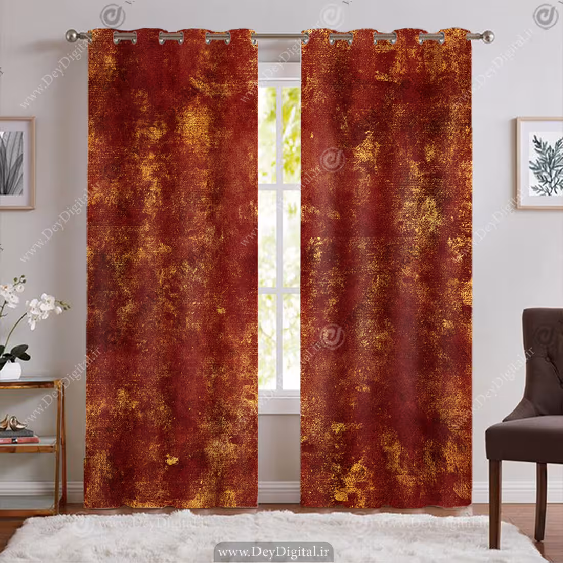 پرده پانچی قرمز طلایی ساده و لاکچری PK-7636