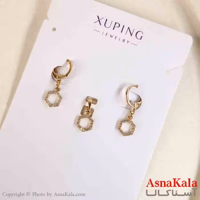 نیم ست زنانه ژوپینگ مدل چند ضلعی شامل گوشواره و گردنبند کد NIM14792W