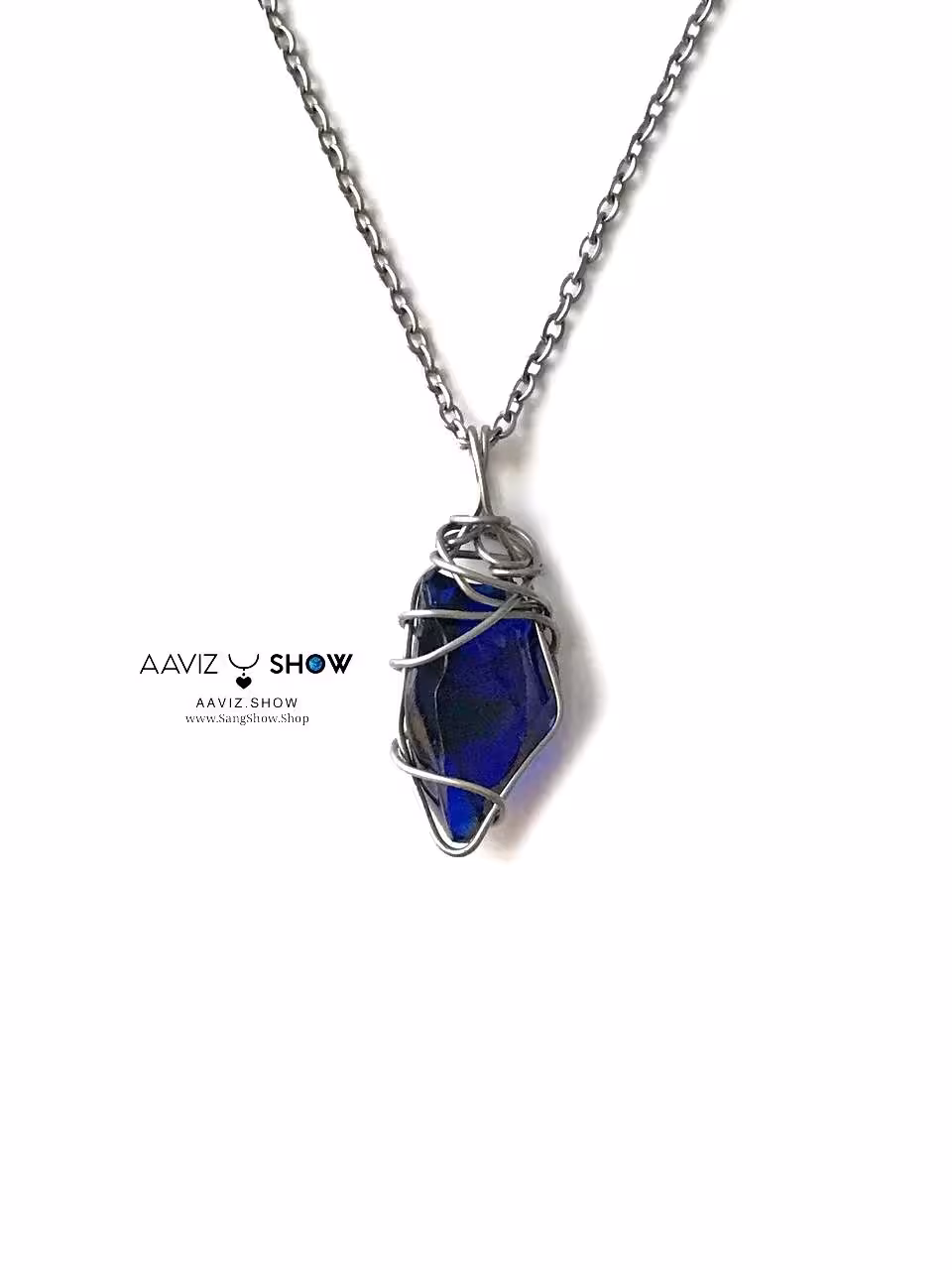گردنبند سنگ ابسیدین آبی خالص و استثنایی A684