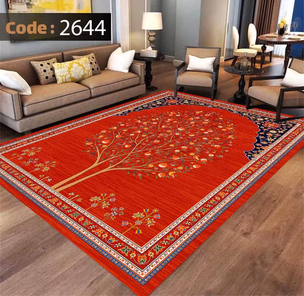 کاورفرش روفرشی دورکشدار گوشه لیفه ای لاکی ، آبی و متنوع کد 2644