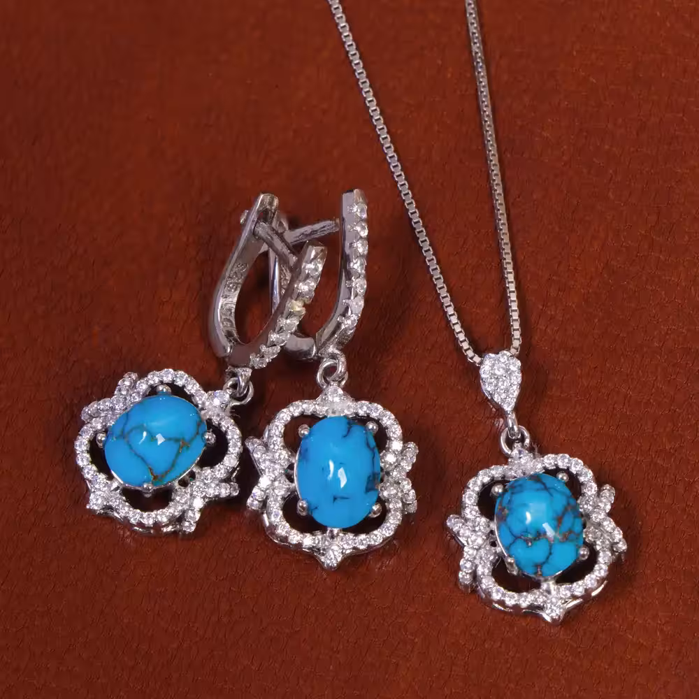 نیم ست فیروزه زنانه کد 17405 - جواهری مشاهیر