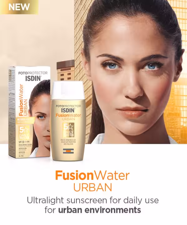 کرم ضد آفتاب بی رنگ ایزدین SPF30 مدل Fusion Water Urban مناسب انوع پوست حجم 50 میلی لیتر